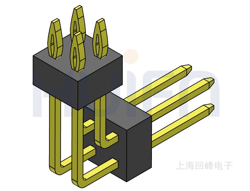 2.5mm鱼眼排针 双排双塑 90度弯脚 DIP 2*40PIN