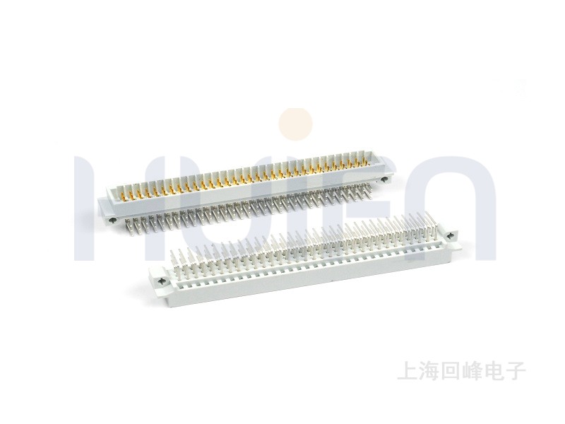 2.54mm 欧式 C型弯公 焊板 3×32PIN 下板2.75 铆接孔2.5 触点镀层Au0.38μm Sn PBT 灰色 UL94V-0