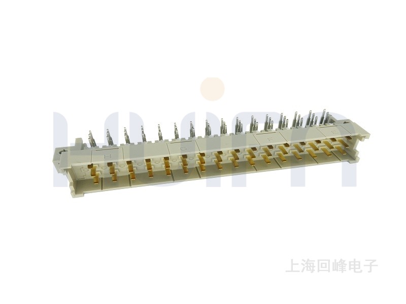 5.08mm 欧式 F型 3×16PIN 弯公 焊板 下板尺寸3.1 标准接触长度 触点镀层Au 0.76μm Sn PBT 灰色 UL94V-0